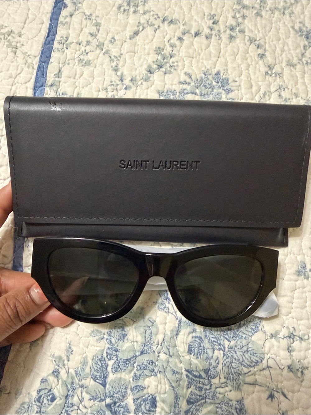 Saint Laurent Black Cat-Eye Men's Sunglasses with Logo Case